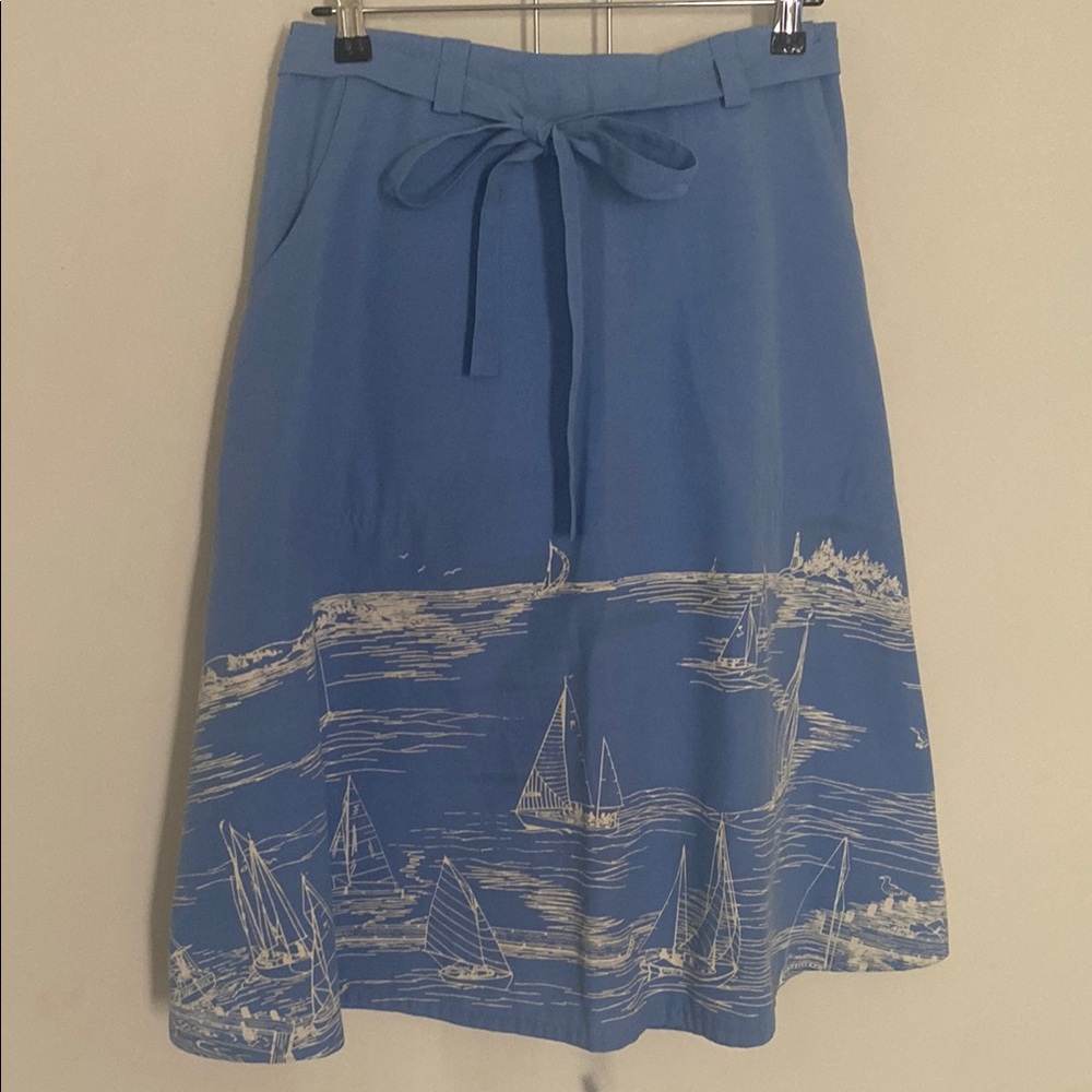 Vintage Nautical Print Wrap Skirt with Pockets